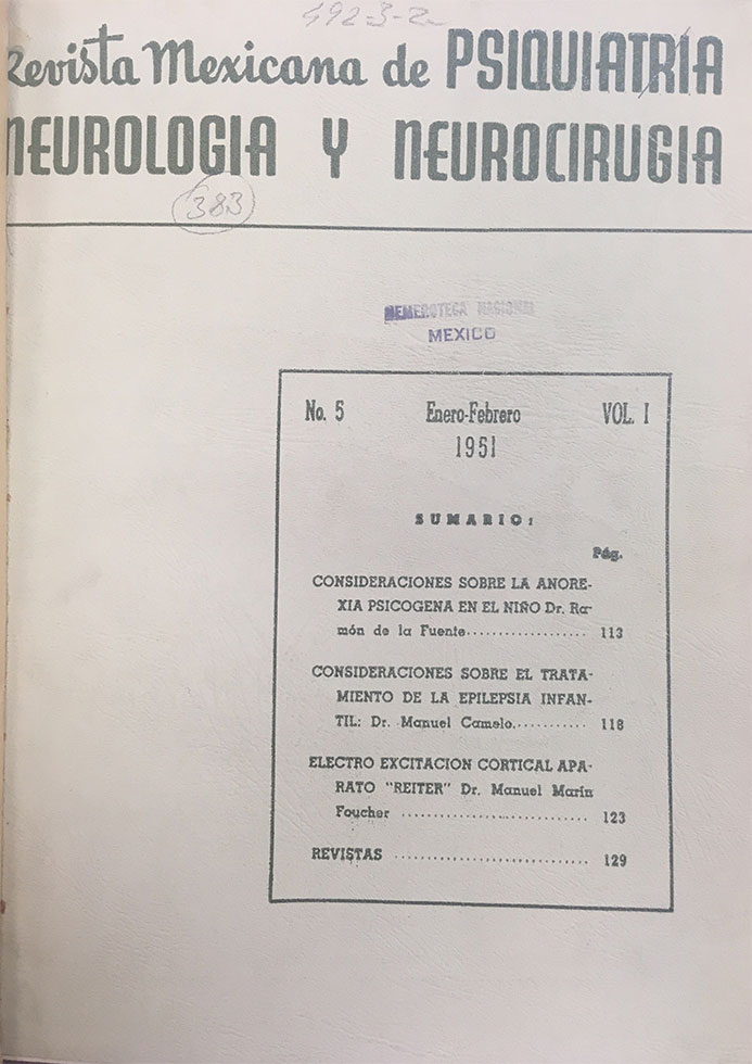 Revista Mexicana de Psiquiatría, Neurología y Neurocirugía