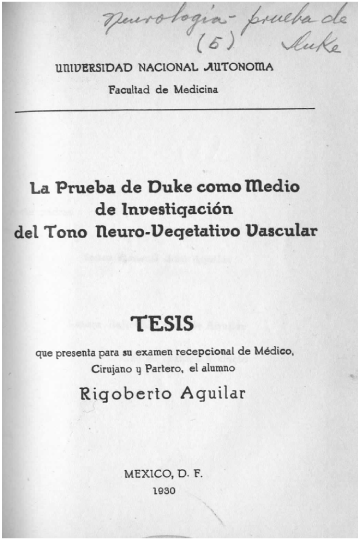 La prueba de Duke como medio de investigación del tono neuro-vegetativo vascular